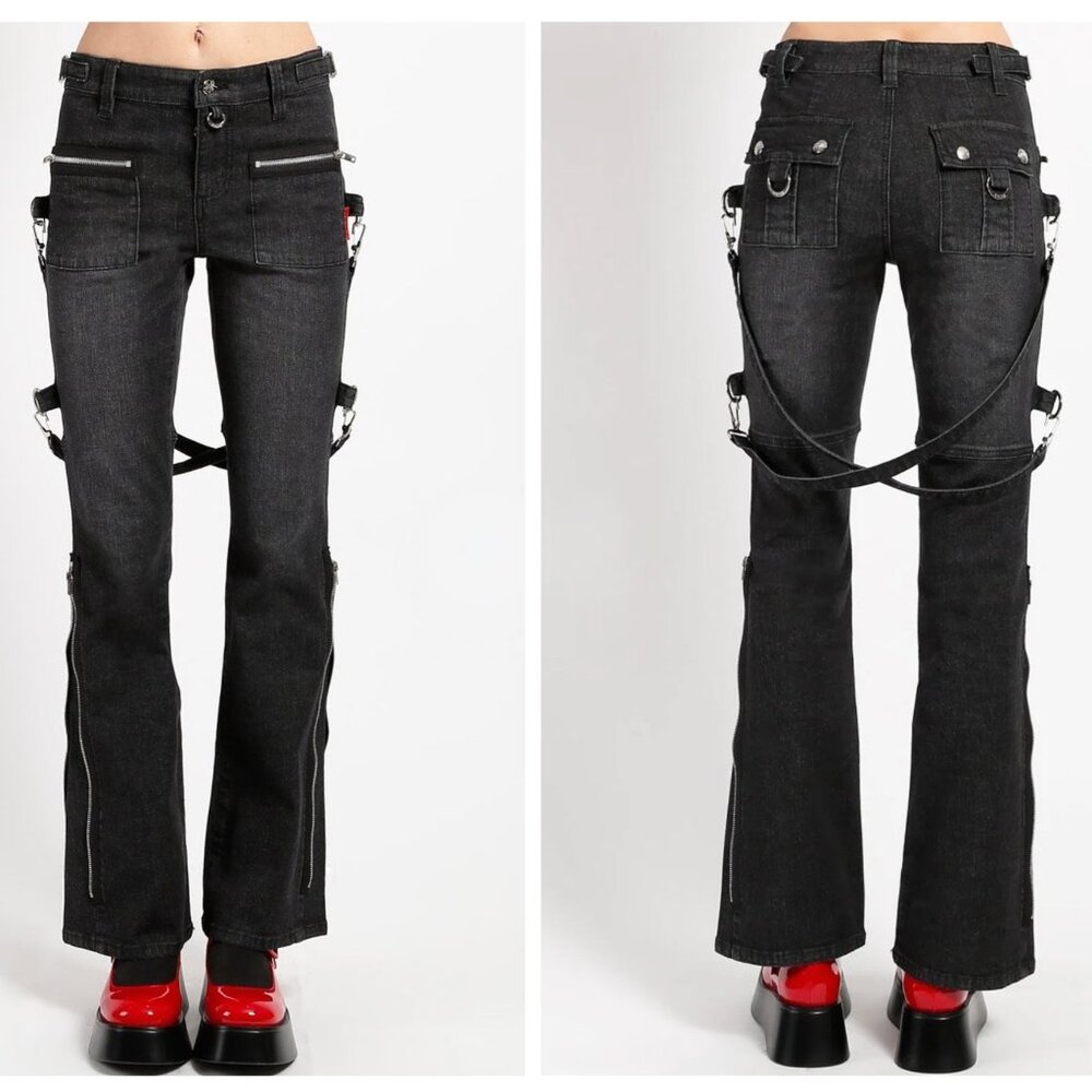 TRIPP NYC Daang Goodman Jeans 25 Night Rider Black Denim Zipper Buckle Stretch - Picture 2 of 10